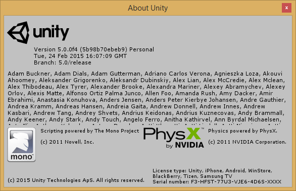 Unity3D Pro 5.0.0f4